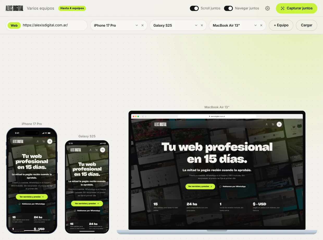 El Simulador de web responsive mostrando una web en un iPhone y en una MacBook a la vez